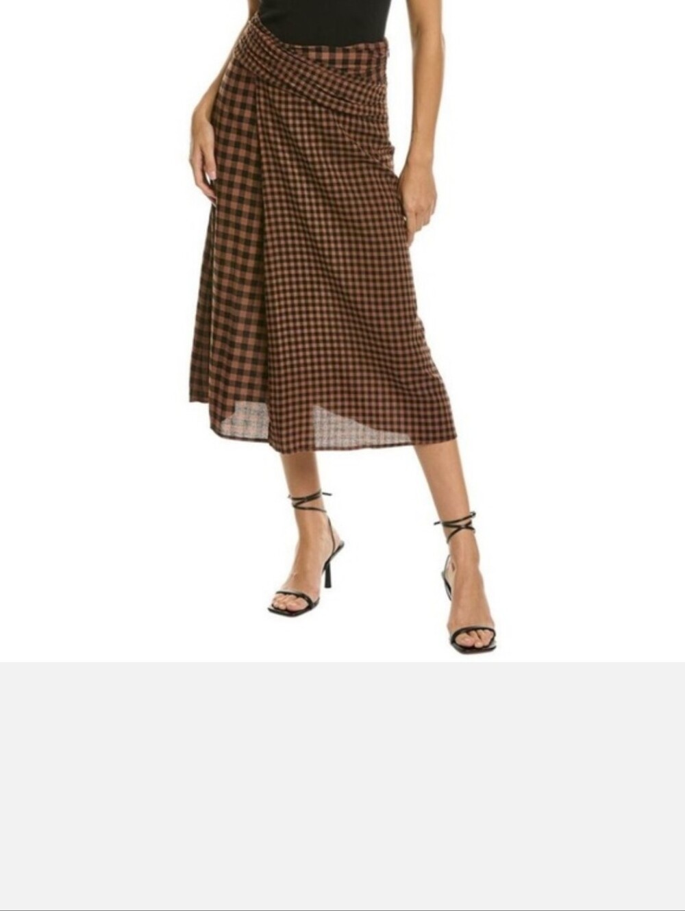 ALC Womens Wool Blend Black Brown Eden Plaid Midi Skirt Size 6 Side Zip